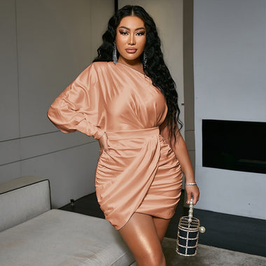 Glamaker One Shoulder Pink Dress Party Club Women 2022 Summer Elegant Mini Date Vestidos Sexy Luxury Satin Silk Bodycon Dress