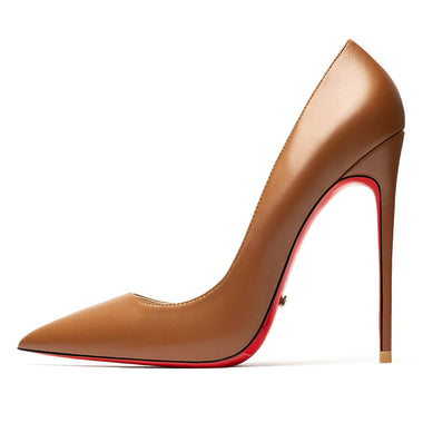 HLTINO Dark Brown Bright Autumn Pumps Women Red Bottom Heels Fashion High Heeled Stilettos Evening Shoe for Party Wedding Casual