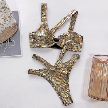 Vigorashely Bandage Swimwear Women Sexy Snake Bikini 2023 Swimsuit Female Gold Sliver Bikini Set Biquini Bathing Suit Swim Wear