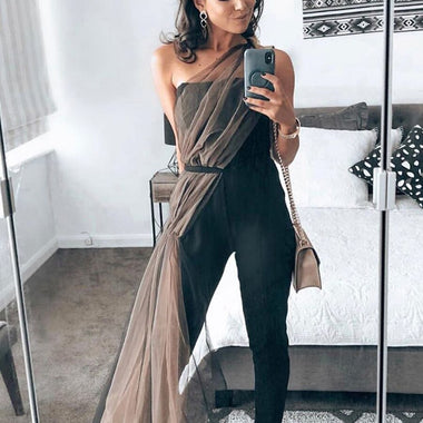 CIEMIILI sexy solid black mesh strapless woman bandage jumpsuit 2021 new fashion halter party skinny nightclub bodycon jumpsuit