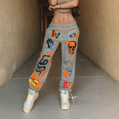 Women Sweat Pant Harajuku Butterfly Skull Printed Trousers Jogger Cargo Pants Loose Streetwear Autumn Winter Sweatpant Casual