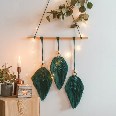 Nordic Macrame Wall Hanging Leaf Tapestry Decor Bohemian Tassel Chic Home Living Room Bedroom Headboard Decoration Accessories