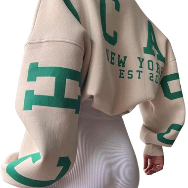 Women Loose Pullover Sweatshirts Letter Print Casual Thickened Long Sleeve Tops Autumn Streetwear