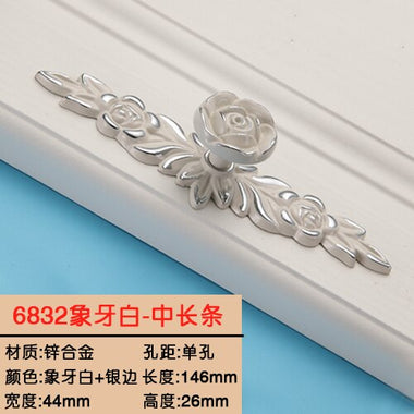 1PCS European Ivory Rose style Cabinet Handles and Knobs Modern Simple Wardrobe Drawer Door Pulls Furniture Hardware