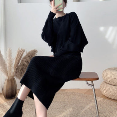 Two Piece Set for Women 2023 New Autumn Winter Fashion Solid Color Sweater Suit Long Sleeved O-neck Women's Clothing Dress Sets