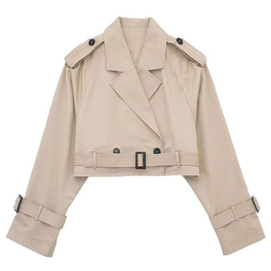 TRAFZA Women Khaki Pant Suit Solid Elegant Belt Long Sleeve Crop Jacket + High Waiste Zipper Fly Pants Sets 2023 Chic Streetwear