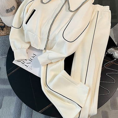 2023 Autumn Two Piece Set For Women Outfits Casual Streetwear Tracksuit Female Doll Collar Placket Sweatshirt Coat Trousers Suit