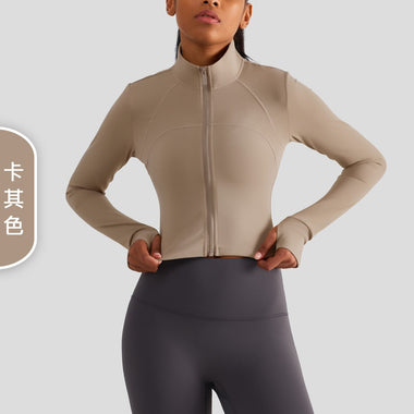 NCLAGEN Yoga Jacket Women Full Zipper Long Sleeve Sports Shirts Short Waist Training Elastic Running Gym Clothes Fitness Coat