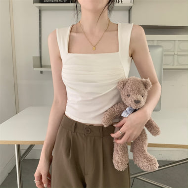 Summer Korean Fashion Y2K T-shirt Woman Japanese Pleated WIth Bra Crop Top Women Sexy Vintage Tee Shirt Corset Cute Clothes