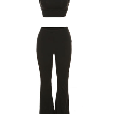 Kliou Casual Hollow Out Two Piece Set Women Concise Sleeveless O-neck Cropped Tanks + High Waist Skinny Pants Female Streetwear