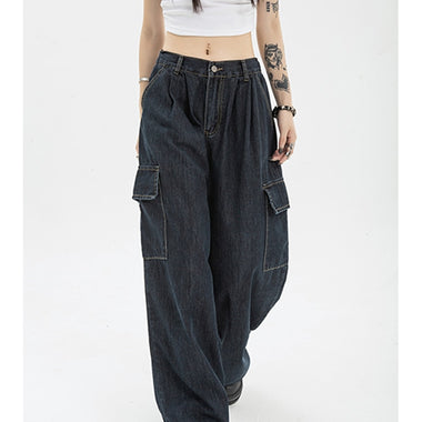 Summer Women Harajuku Cargo Baggy Blue Jeans Streetwear Hip Hop Oversize Casual Wide Leg Vintage Demin Pants Y2k Loose Trousers