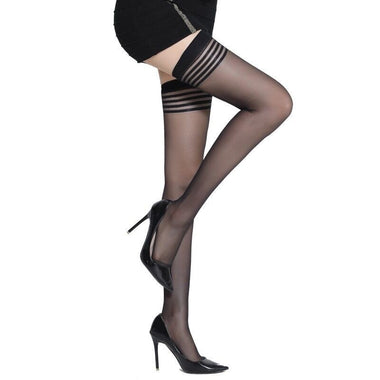 Sexy Lingerie Striped Thigh High Stockings Women Ultra-thin Transparent Nylon Stockings JK Japanese Style Lolita Knee High Socks
