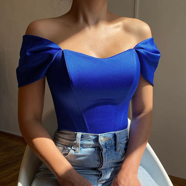 Artsu Women Satin Sexy Off Shoulder Bodycon Corset Crop Tops Ladies Solid Color Skinny Tunic Tube Tops Party Clothes