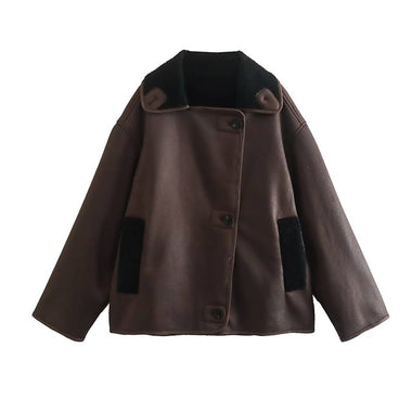 Suninheart Double-sided Lapel Jacket Women Loose Lamb Wool Long Sleeve Thick Coat Winter Fashion Female Warm Single-breasted Top