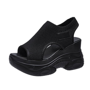 Platform Sandals Women Shoes Peep Toe Sandals Summer Breathable Mesh Thick Sole Sandals Women Silver Black Zapatos Mujer
