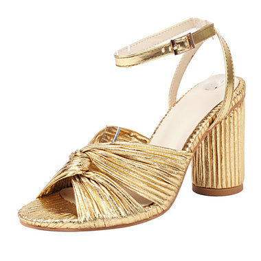 Summer Gold Heels Cross Strappy Lace Up Sandals For Women Elegant Fashion Med Block Metalic Velvet Wedding Dress Shoes Open Toe
