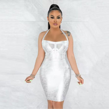 Women Bandage Dress Black Elegant Party Sexy Night Club Halter Neck Sleeveless Vestidos Bodycon Dress Ladies Clothes