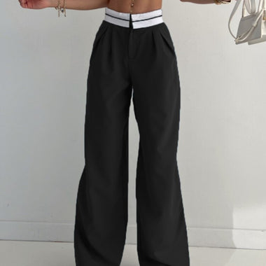 2023 New Spring Summer Women's Casual Straight Classic Green Black Rose Red High Waist Pants Korean Wide Leg Trousers For Women