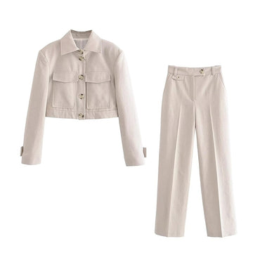 TRAF New Women Short Blazer Jackets Suits Sets 2023 Spring Single Breasted Casual Zipper Pencil Pants Holiday Style Outwear