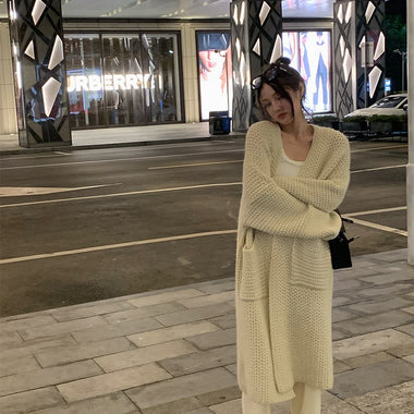 Botvotee Long Cardigan Women Autumn Winter 2023 New Korean Fashion Oversized Knitted Sweater Casual Long Sleeve Thicken Jacket