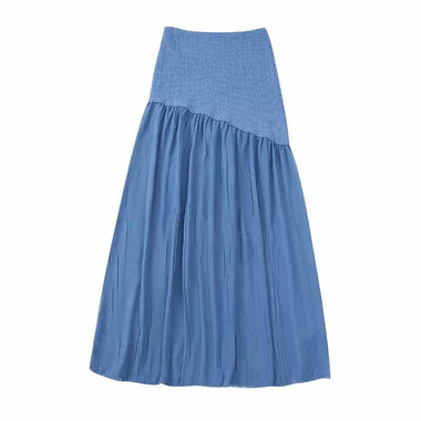 TRAFZA Women Fashion Blue Knitted Skirts Suit Vest Top+ Vintage Elastic Waist Pleated Skirt Elegant Woman Chic Set Streetwear