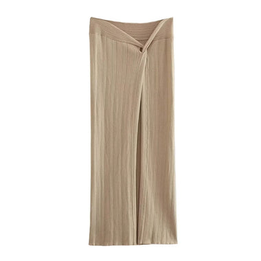 TRAFZA Retro Slit Knotted Knit Skirt Women's Slim Skirt Set Fashion Metallic Color Cross Women's Short Vest Top 2-Piece Set