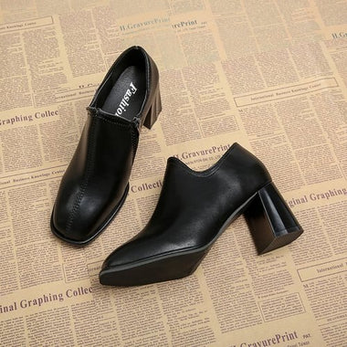 Thick Heel Fashion Shoes Women 2023 Spring and Autumn New Square Toe Deep Mouth Sexy Black Fashion High Heels Women’s