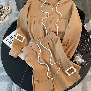 2023 Winter Skirt Set Women Fashion Solid Sweatshirt Hoodies and Skirt Two Piece Set Thick Long Sleeve Korean Casual Outfits