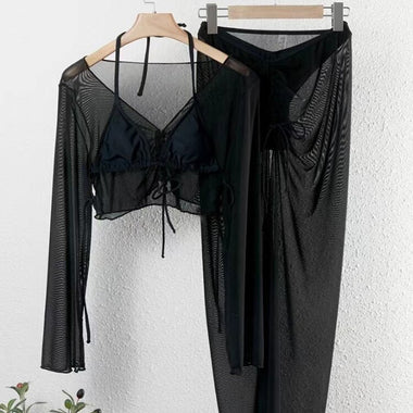 Sexy Black Bikinis Sets 4 Pieces Swimsuit Women Swimwear Beach Dress Female Bikini Cover Ups Bathing Suit Brazilian Biquinis