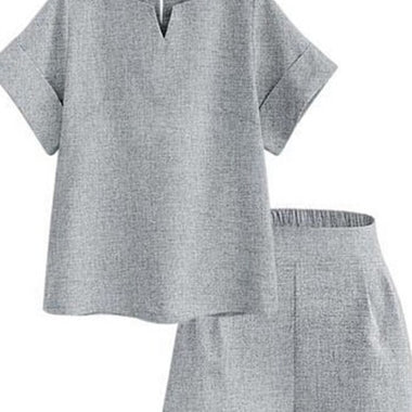 Summer New Oversized Women's Shorts Jacket Two-piece Suit Casual Solid Half Open Collar Shirt Ladies Set Outitits Free Shipping