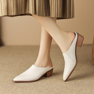 5CM Retro Pointed Baotou Women's 2023 Summer New Thick-heeled Mid-heel Muller Shoes Summer Outwear Half-slippers