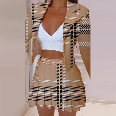 Autumn Winter Fashion HIgh Street Women Pleated Skirts Sets Casual Solid Color Lapel Suit Outwear Elegant Slim Party Female Sets
