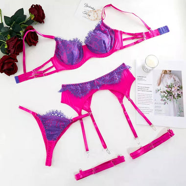 MIRABELLE Purple Lingerie Sets for Women Luxury G-String Female Underwear Sexy Patchwork Garter Bilizna Set Fancy Lace Intimate