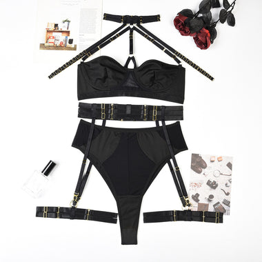 MIRABELLE Sexy Fine Lingerie Corset Bra Delicate Underwear Halter Bra Kit Push Up Bilizna Set Contrast Color Fine Intimate