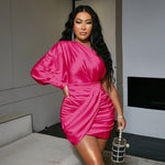 Glamaker One Shoulder Pink Dress Party Club Women 2022 Summer Elegant Mini Date Vestidos Sexy Luxury Satin Silk Bodycon Dress