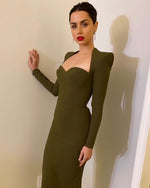 2023 New Summer Women Long Sleeved Bandage Dress Sexy V Neck Slim Midi Celebrity Night Show Bodycon Club Party Dresses Vestidos