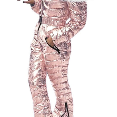 New Shiny Silver Gold One-Piece Ski Suit Women Winter Windproof Skiing Jumpsuit Snowboarding Suit Female Snow Costumes