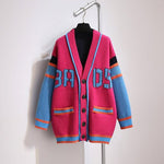 Cardigan Women Knitted Sweater Jacket 2021 New Single Breasted V-Neck Fashion Patchwork Knit Coat Autumn Loose Sweaters Female