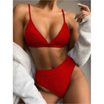 Gossina Women's Swimwear High Waist Bikini Sexy Woman Swimsuit Two Piece V Neck Bikini Set For Girls Beachwear Bathing Suit 2022