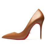 HLTINO Dark Brown Bright Autumn Pumps Women Red Bottom Heels Fashion High Heeled Stilettos Evening Shoe for Party Wedding Casual