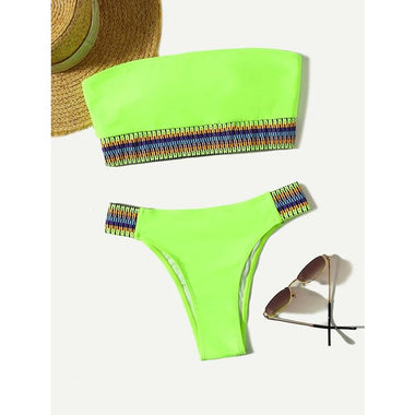 Sexy Bandeau Neon Bikini Swimwear Women 2021 Swimsuit Push Up Stitching Bathing Suit Brazilian Bikini Set Female Beach Wear