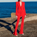 HIGH STREET Newest 2023 Runway Designer Suit Set Women's Single Button Blazer Flare Pants Suit
