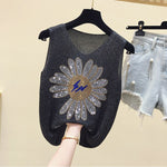 Plus Size Diamond-studded Camisole Women's Summer Loose Short Sleeveless Versatile V-neck Bottoming Shirt Tank Top Women