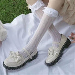 Sexy Japanese Style Stockings Lolita Bowknot Fishnet Knee Socks Anti-Snagging Women Hollow Lace Stocking Fish Net Pantyhose