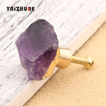 Luxury Natural Amethyst Powder Crystal Fluorite Gold Pure Copper Drawer Handle Hook Pull Cabinet Wardrobe for Furniture Knons