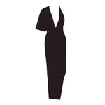 CIEMIILI Draped Backless Women Side Split Evening Club Party Dress 2022 New Sexy V Neck Orange Black Long Bandage Dress Vestidos
