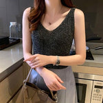 Plus Size Diamond-studded Camisole Women's Summer Loose Short Sleeveless Versatile V-neck Bottoming Shirt Tank Top Women