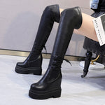 Winter New Slim Height Increasing Platform Plush Inside Cross-tied Genuine Leather Women Over-the-Knee Long Modern Boots 1028