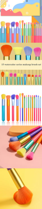 Vibrant Glam Brush Set: Unleash Your Makeup Artistry with our Exquisite 15-Piece Colorful Synthetic Hair Brush Collection