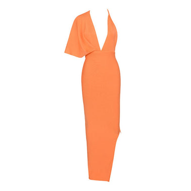 CIEMIILI Draped Backless Women Side Split Evening Club Party Dress 2022 New Sexy V Neck Orange Black Long Bandage Dress Vestidos